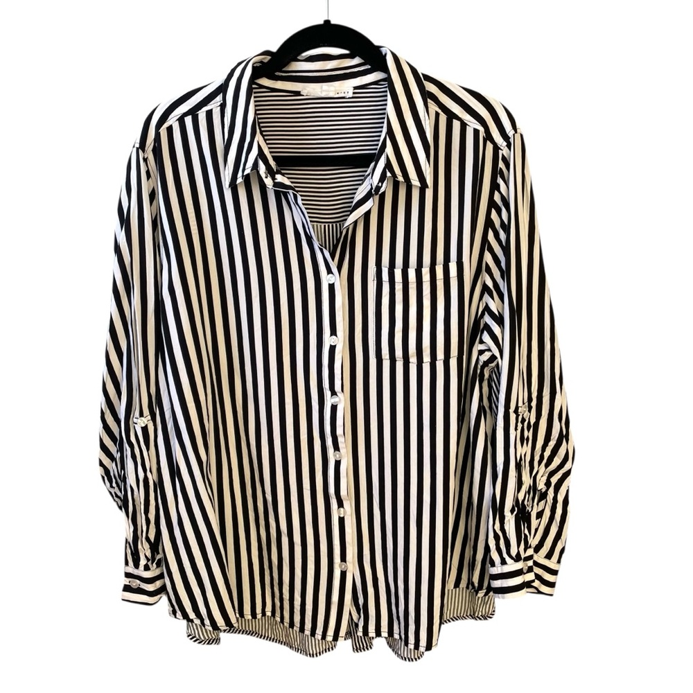 Jane and Delancey Black and White Striped Blouse 2X
